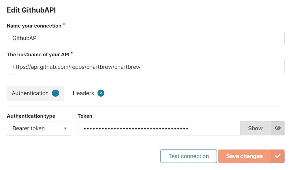 API dashboard connection