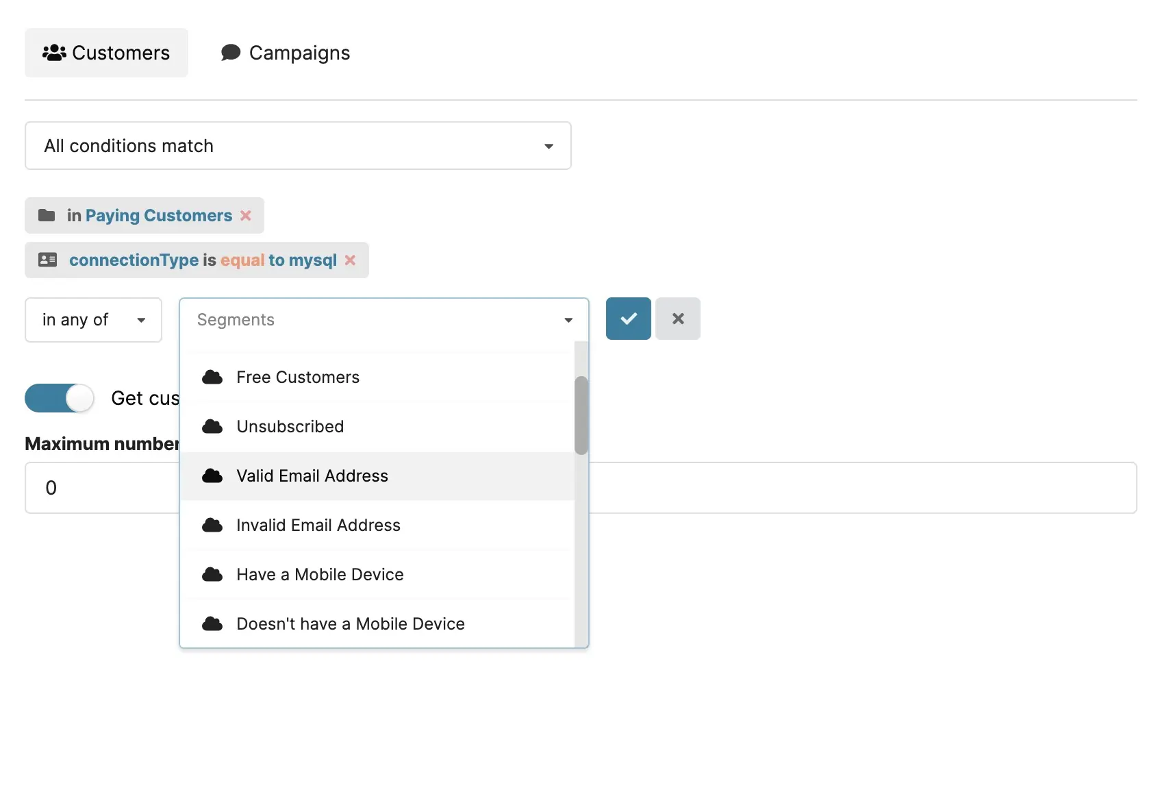 Customer.io customer filters in Chartbrew