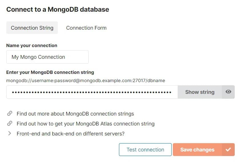 MongoDB dashboard connection