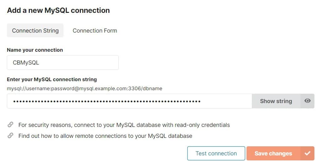 MySQL and PostgreSQL dashboard connection